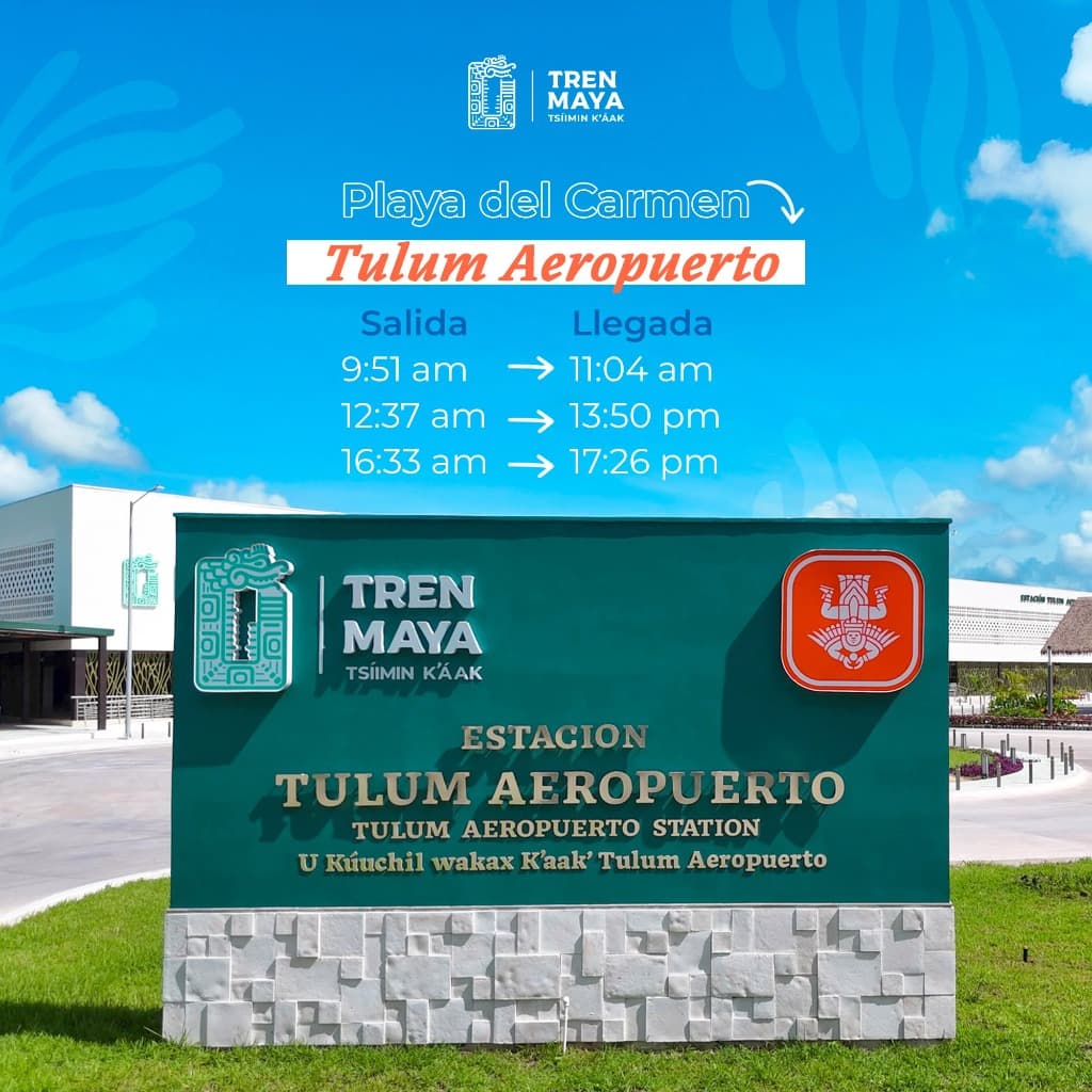 Horarios oficiales de tren desde Playa del Carmen a Tulum Aeropuerto